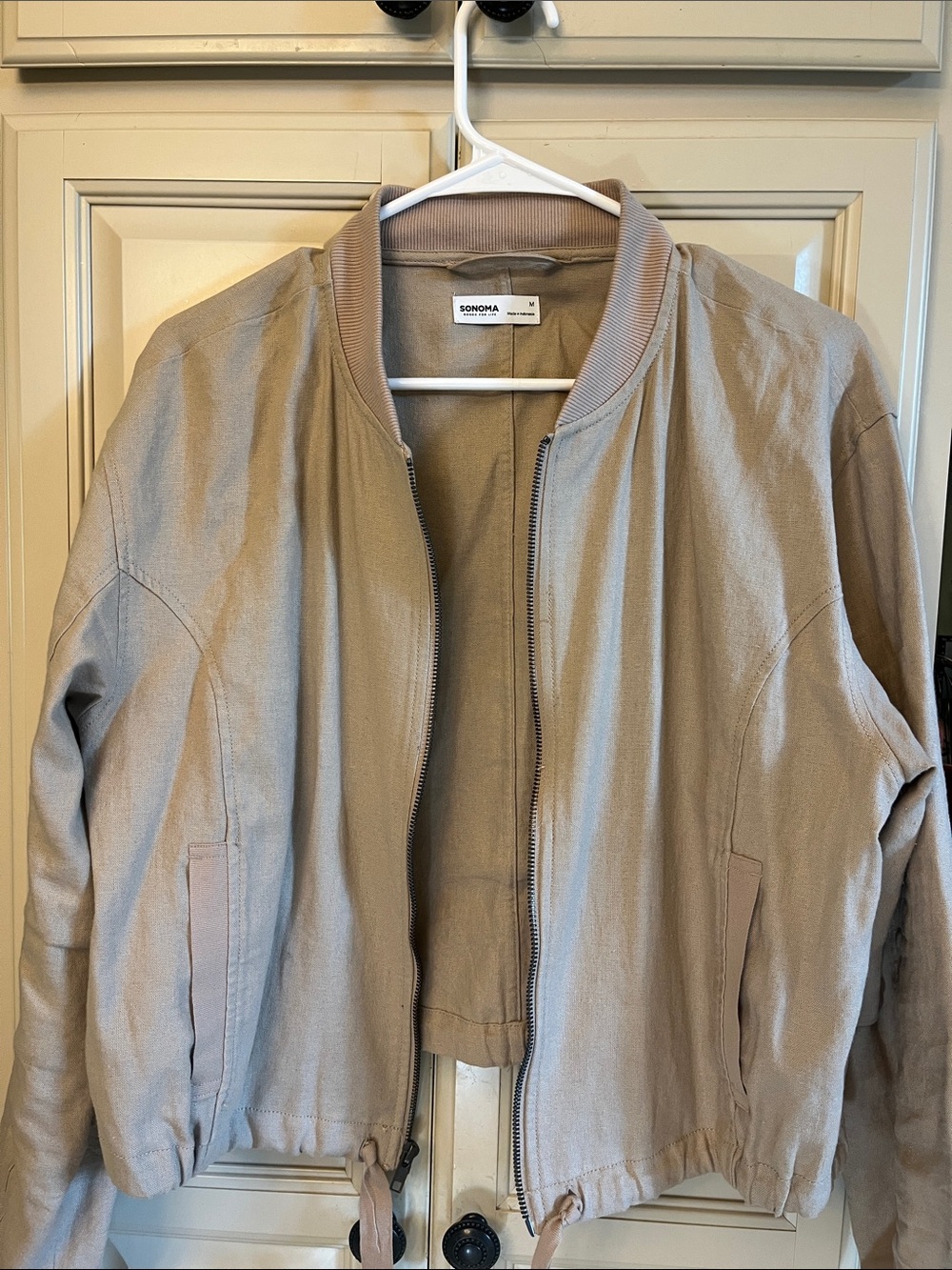 Sonoma Light Taupe Bomber Jacket - Neutral Zip Front